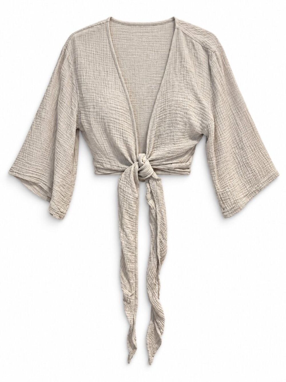 The Handloom Beige gauze wrap top - OS